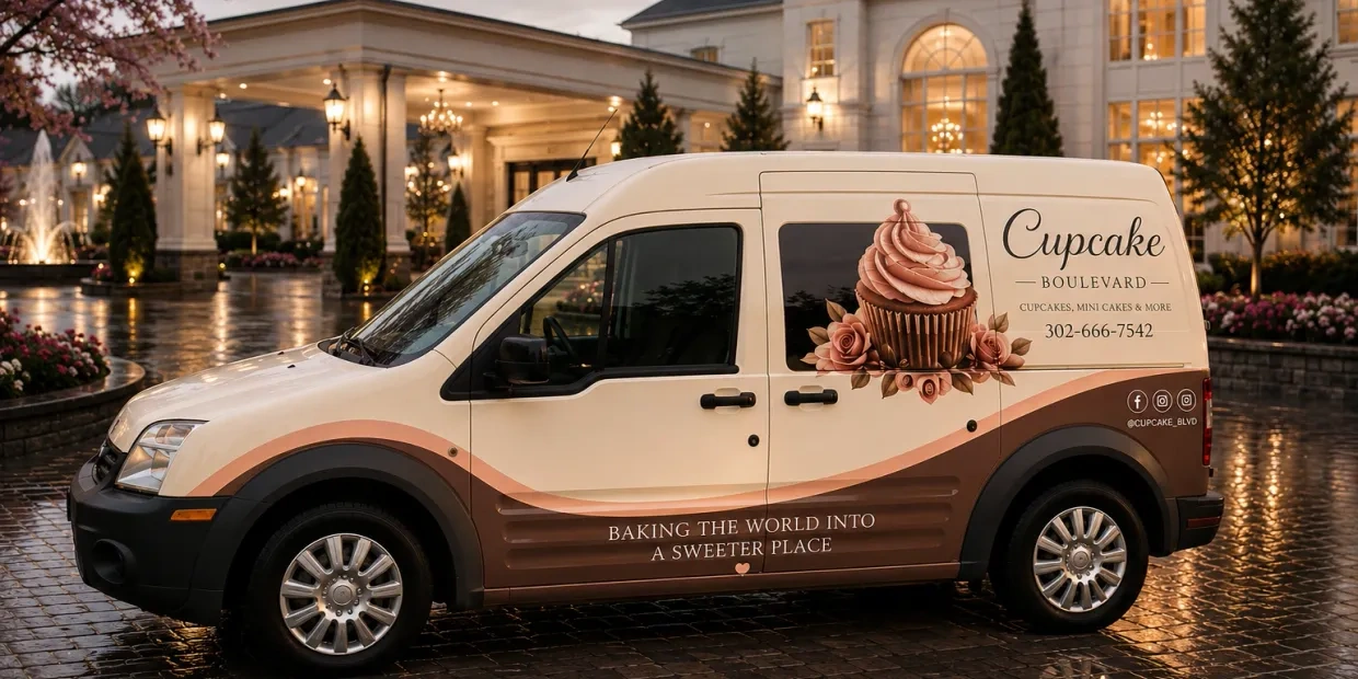 Cupcake Blvd delivery van at an event venue